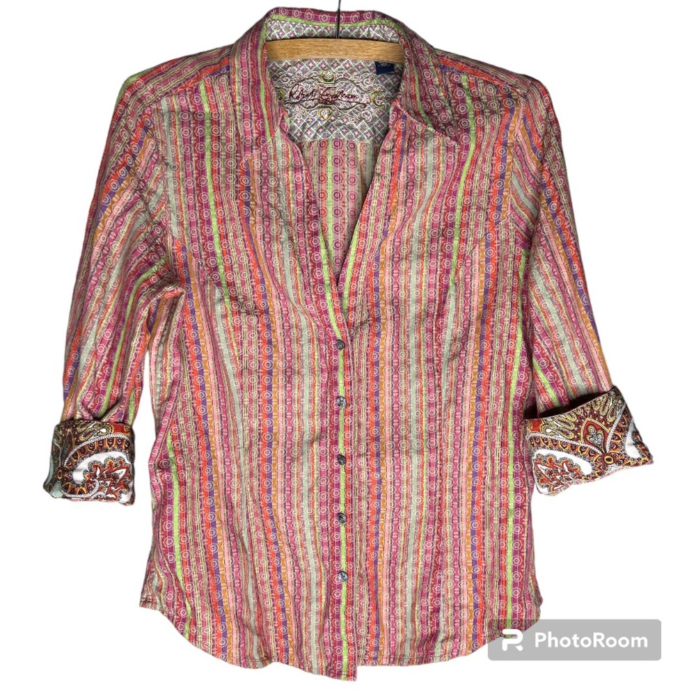 ROBERT GRAHAM Women’s 3/4 Sleeve Button Down 100% Cotton Shirt Size Medium